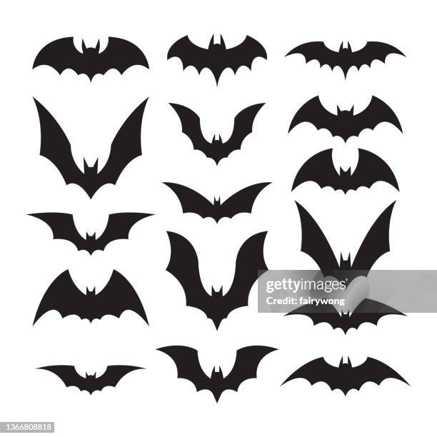 set von fledermaus-silhouetten - invertebrate stock-grafiken, -clipart, -cartoons und -symbole