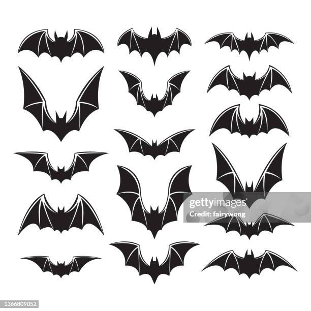 set of bat silhouettes - halloween stencil stock illustrations