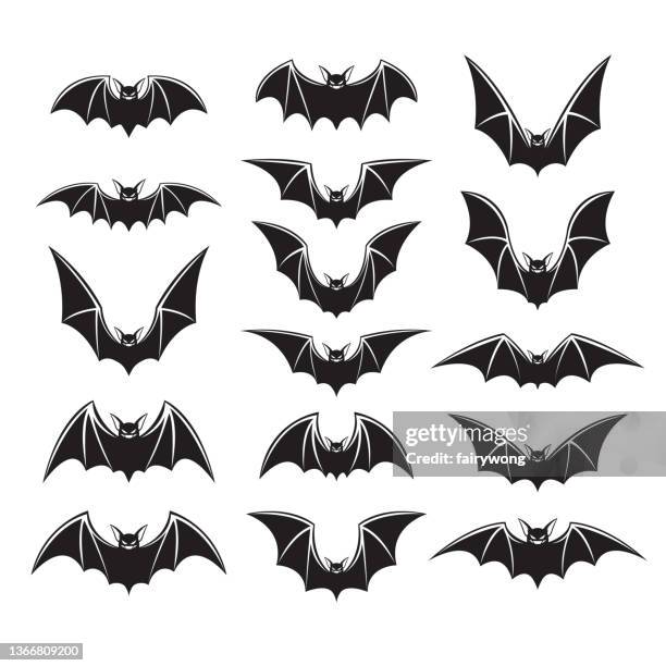 set of bat silhouettes - halloween stencil stock illustrations