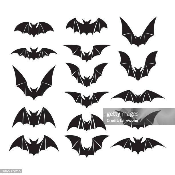 set of bat silhouettes - halloween stencil stock illustrations