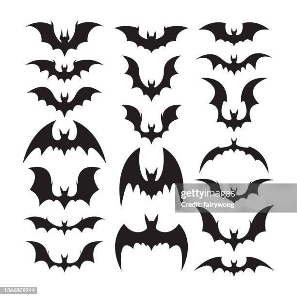 set of bat silhouettes - halloween stencil stock illustrations
