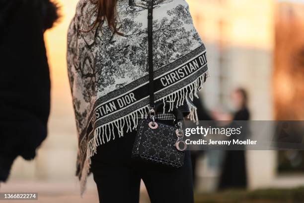 Fashion week guest is seen outside Dior during Paris Fashion Week Haute Couture Spring/Summer 2022 on January 24, 2022 in Paris, France.