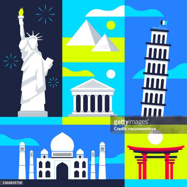 travel destination composition - taj mahal vector stock illustrations