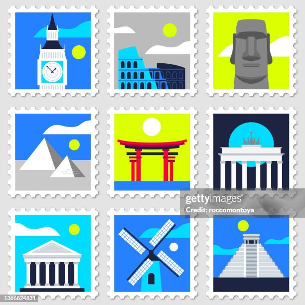 travel destination stamps - northern europe stock illustrations