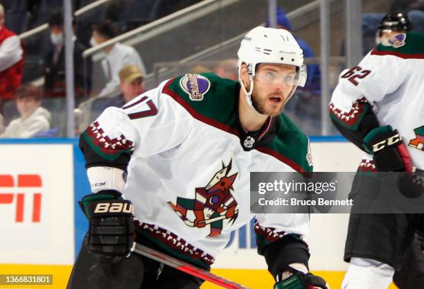 Alex Galchenyuk of the Arizona Coyotes skates against the New York Islanders at the UBS Arena on January 21, 2022 in Elmont, New York.