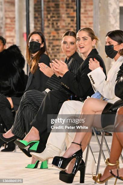 Veronica Ferraro and Valentina Ferragni attends the Alexandre Vauthier Haute Couture Spring/Summer 2022 show as part of Paris Fashion Week on January...