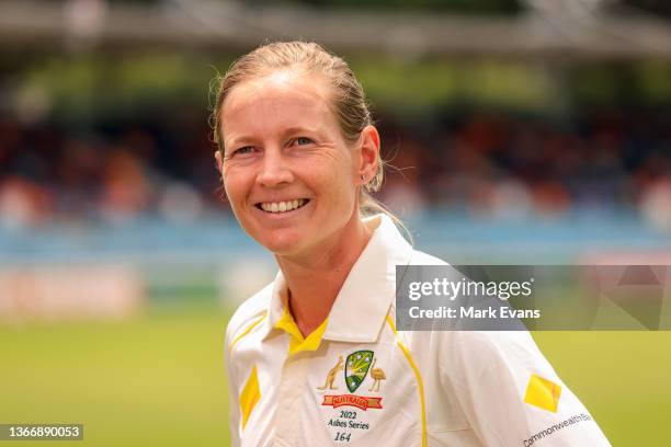 Captain of the Australian women's cricket team, Meg Lanning laughs during a Women's Ashes series media opportunity at Manuka Oval on January 26, 2022...