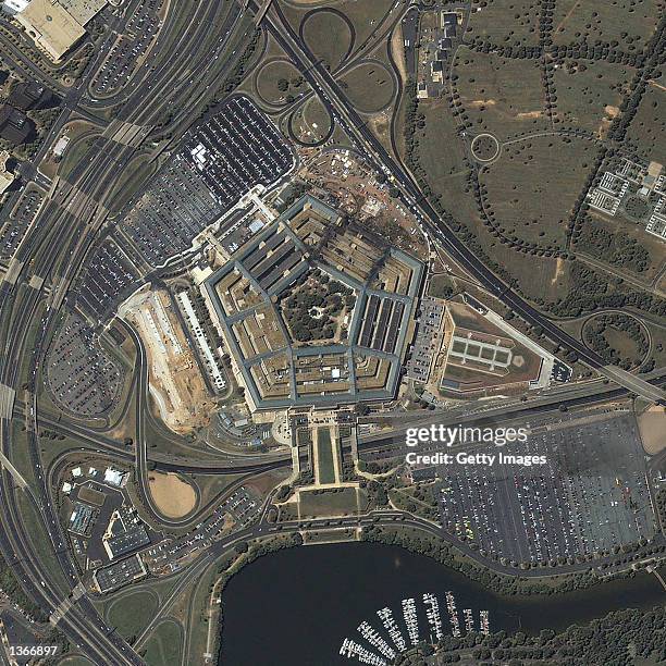 Satellite image of the Pentagon was taken at 11:46 a.m. EDT September 12, 2001 by the IKONOS satellite over Washington D.C. The image shows extensive...