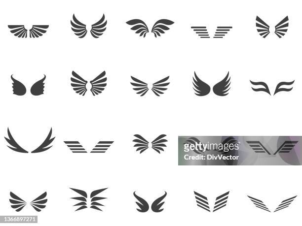 wings icon set - animal wing stock illustrations