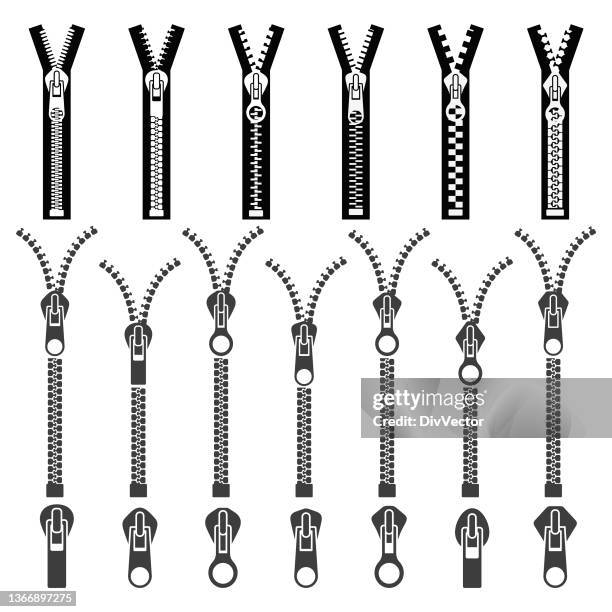 reißverschluss-puller-icon-set - reißverschluss stock-grafiken, -clipart, -cartoons und -symbole