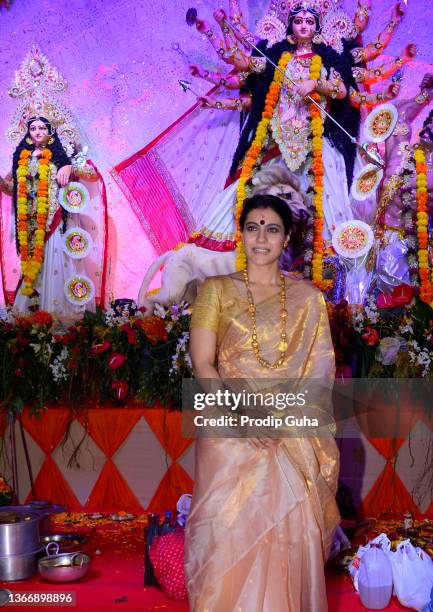 Kajol Devgn attends the North bombay sarbojanik durga Puja festivel on October 21,2012 in Mumbai, India.