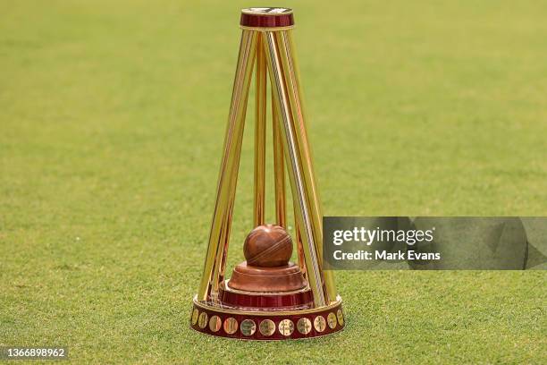 General view of the Women's Ashes Trophy during a Women's Ashes series media opportunity at Manuka Oval on January 26, 2022 in Canberra, Australia.