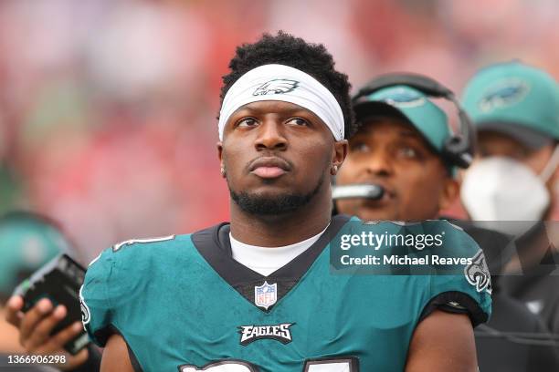 Jordan Howard of the Philadelphia Eagles looks on against the Tampa Bay Buccaneers in the second half of the NFC Wild Card Playoff game at Raymond...