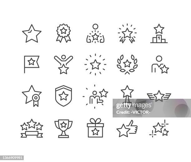 stockillustraties, clipart, cartoons en iconen met star award icons - classic line series - prijs kwaliteit