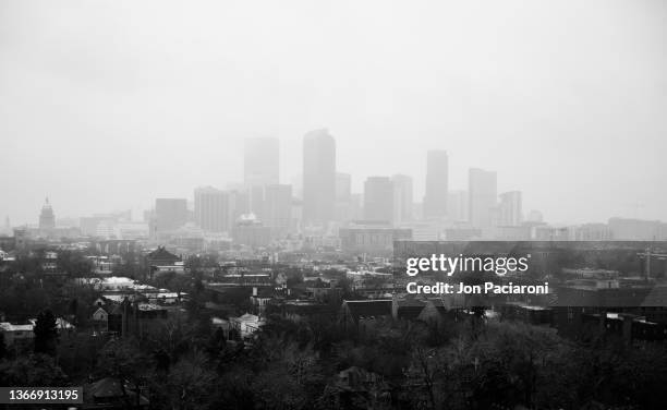 denver skyline and the rocky mountains - denver art stock pictures, royalty-free photos & images
