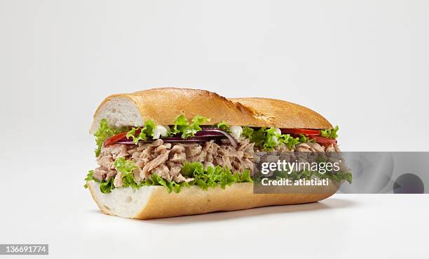 huge sandwich isolated on white background - fish front stock pictures, royalty-free photos & images