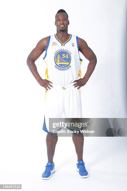Kwame Brown of the Golden State Warriors poses for a portrait during an additional media day at Oracle Arena on December 17, 2011 in Oakland,...