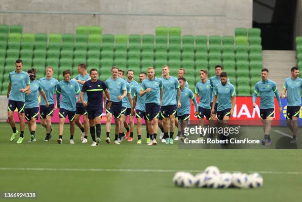 General viewduring an Australian Socceroos training session at AAMI Park on January 26, 2022 in Melbourne, Australia.