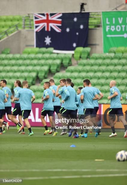 General view during an Australian Socceroos training session at AAMI Park on January 26, 2022 in Melbourne, Australia.