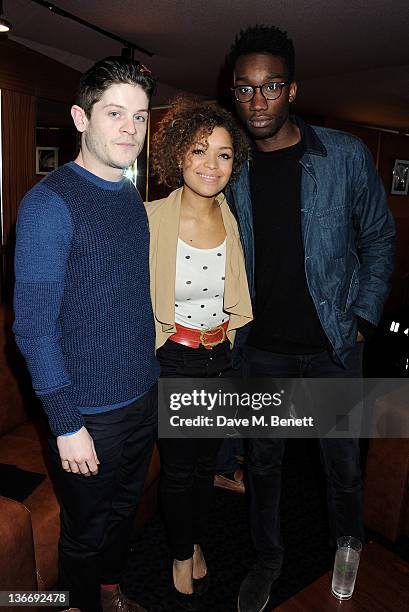 Actors Iwan Rheon, Antonia Thomas and Nathan Stewart-Jarrett attend a Gala Screening of 'Shame' at The Curzon Mayfair on January 10, 2012 in London,...