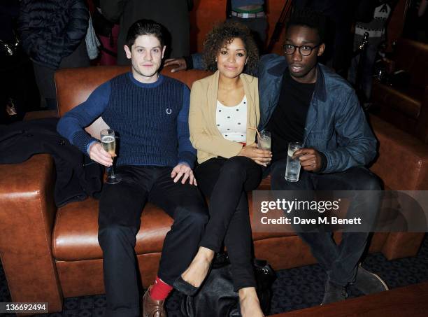 Actors Iwan Rheon, Antonia Thomas and Nathan Stewart-Jarrett attend a Gala Screening of 'Shame' at The Curzon Mayfair on January 10, 2012 in London,...