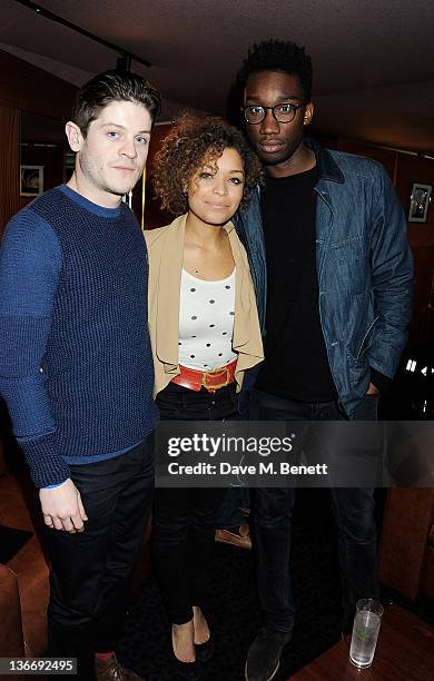 Actors Iwan Rheon, Antonia Thomas and Nathan Stewart-Jarrett attend a Gala Screening of 'Shame' at The Curzon Mayfair on January 10, 2012 in London,...