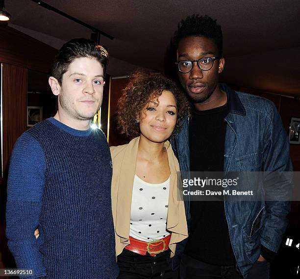 Actors Iwan Rheon, Antonia Thomas and Nathan Stewart-Jarrett attend a Gala Screening of 'Shame' at The Curzon Mayfair on January 10, 2012 in London,...