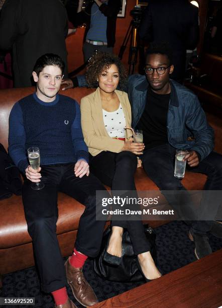Actors Iwan Rheon, Antonia Thomas and Nathan Stewart-Jarrett attend a Gala Screening of 'Shame' at The Curzon Mayfair on January 10, 2012 in London,...