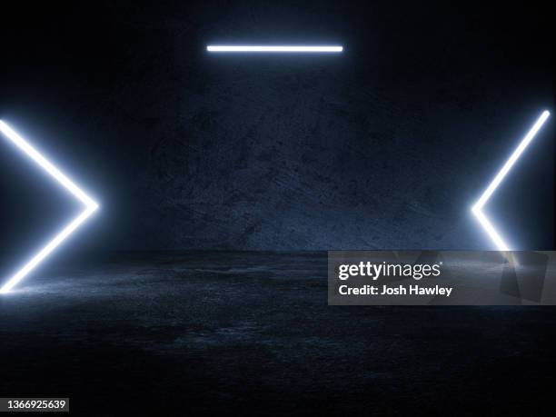 futuristic empty room, 3d rendering - dark space stockfoto's en -beelden