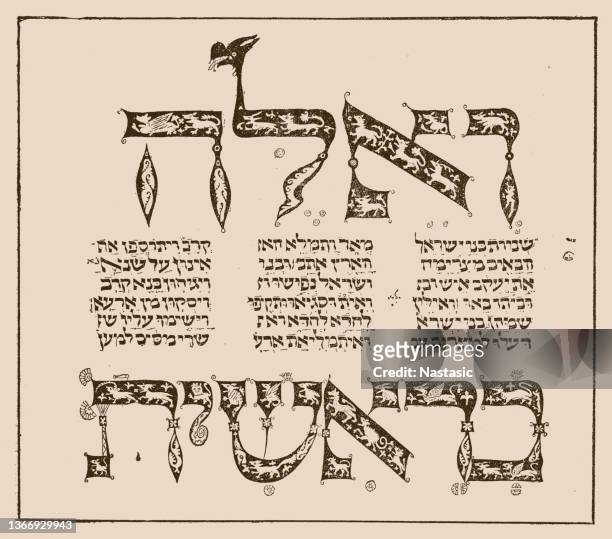 ilustrações, clipart, desenhos animados e ícones de página de um manuscrito bíblico hebraico do século x d.i.d. - manuscrito hebraico
