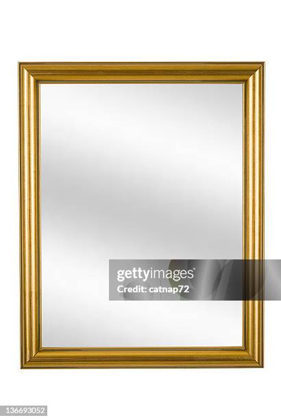 gold picture frame with mirror, narrow modern, white isolated - spegel bildbanksfoton och bilder