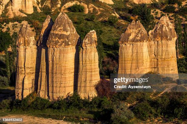 penis shape rock formation at love valley in cappadocia. fairy chimney (rock hoodoo). - göreme stock-fotos und bilder