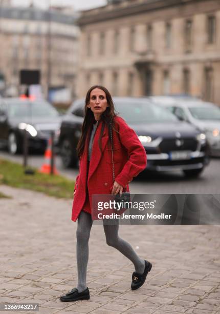 Chloe Harrouche is seen outside Chanel during Paris Fashion Week Haute Couture Spring/Summer 2022 on January 25, 2022 in Paris, France.
