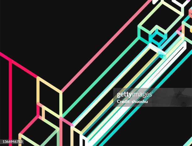 abstract colors cube structure neon line pattern background - glowing cube stock illustrations