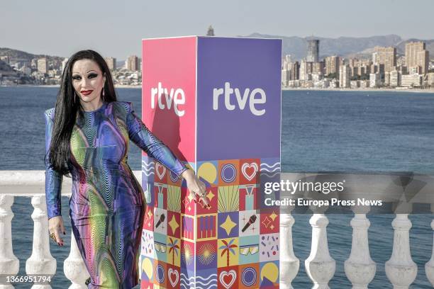 The singer and presenter of Benidorm Fest, Alaska, poses at a press conference, on the day of the first semi-final of Benidorm Fest 2022, at the...