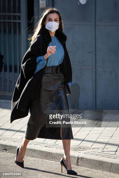 Queen Letizia of Spain attends a meeting with members of the National Council of the Spanish Association Against Cancer on January 26, 2022 in...