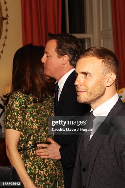 Samantha Cameron, David Cameron and Gary Barlow attend a celebratory reception for BBC Children In Need hosted by Samantha Cameron at 10 Downing...