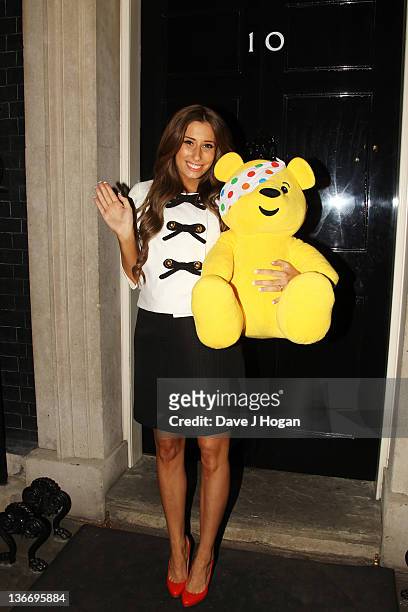 Stacy Solomon attends a celebratory reception for BBC Children In Need hosted by Samantha Cameron at 10 Downing Street on January 10, 2012 in London,...