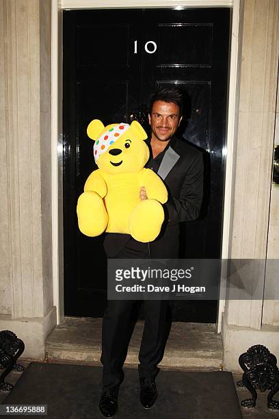 Peter Andre attends a celebratory reception for BBC Children In Need hosted by Samantha Cameron at 10 Downing Street on January 10, 2012 in London,...