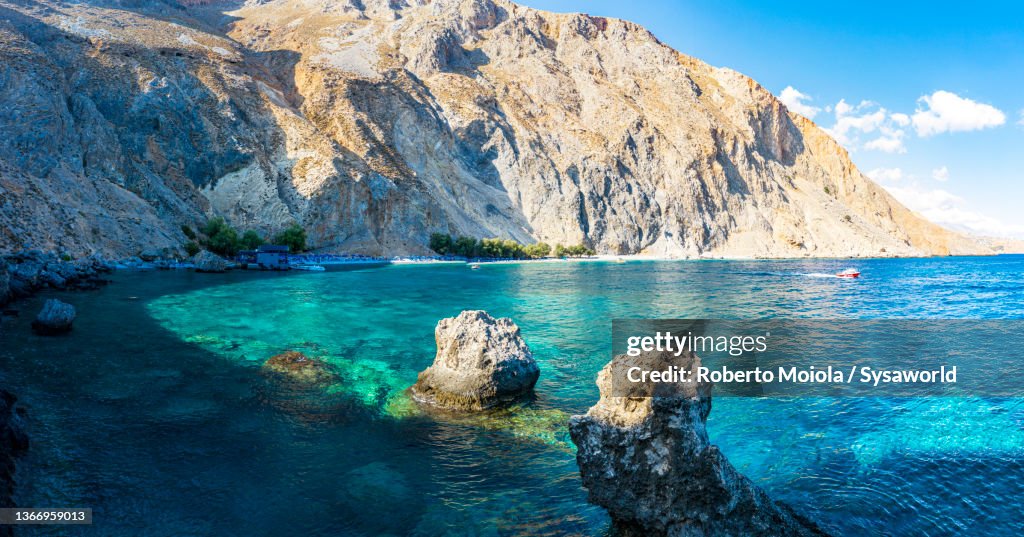 White sand beach of Glyka Nera, Crete, Greece