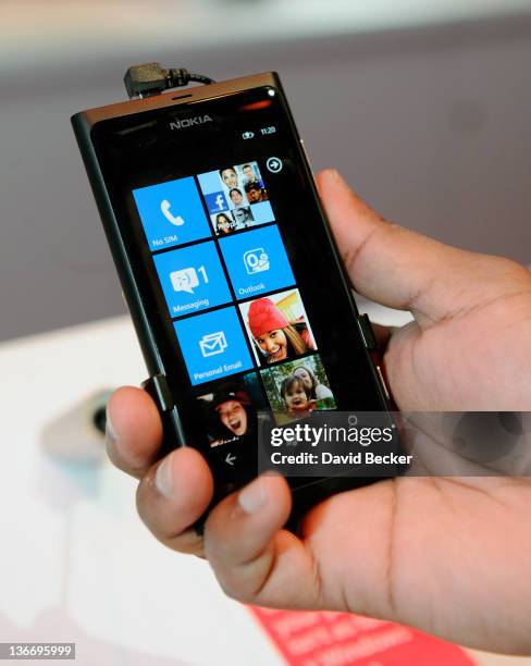 The Nokia Lumia 800 Window Phone on display at the 2012 International Consumer Electronics Show at the Las Vegas Convention Center January 10, 2012...