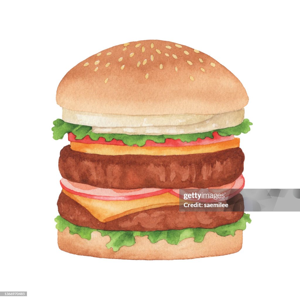 Watercolor Cheese Burger