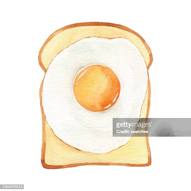 watercolor egg toast - toast bread stock illustrations
