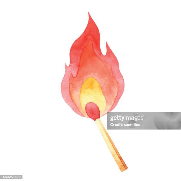 watercolor burning matchstick - matchstick ignition stock illustrations