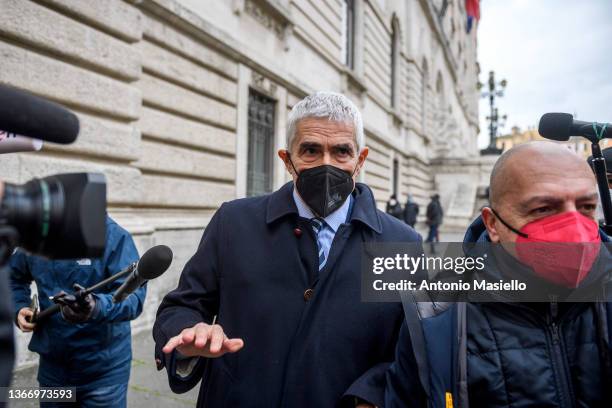 Italian senator Pier Ferdinando Casini leaves the Italian Parliament on the third day of voting for the election of the President of the Republic, on...