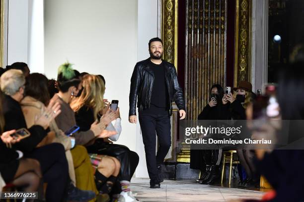 Designer Zuhair Murad walks the runway during the Zuhair Murad Haute Couture Spring/Summer 2022 show as part of Paris Fashion Week on January 26,...