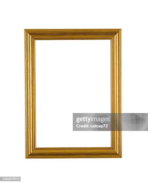 gold picture frame in narrow modern style, white isolated - gold rectangle stock pictures, royalty-free photos & images