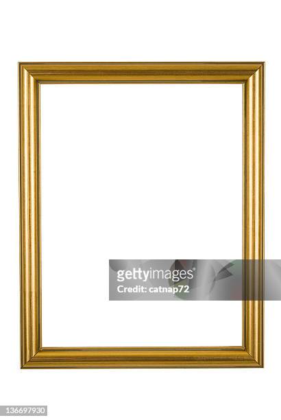 picture frame in engen glänzendes gold und isoliert - blank frame stock-fotos und bilder