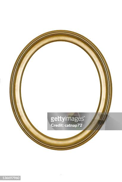 a round, gold picture frame isolated on white - vintage brooch stock pictures, royalty-free photos & images