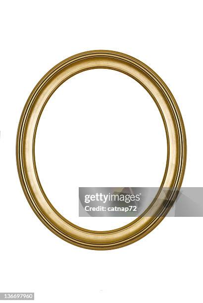 a round, gold picture frame isolated on white - ellipse stock pictures, royalty-free photos & images